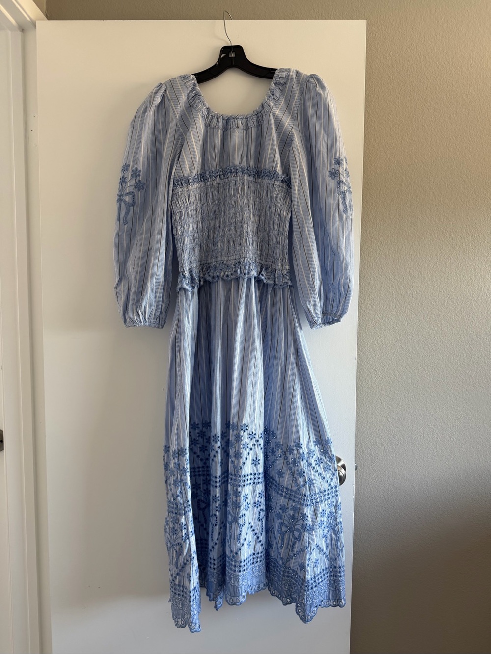 Damson Madder Nola Light Blue Embroidered Midi Dress NWOT - Picture 8 of 12